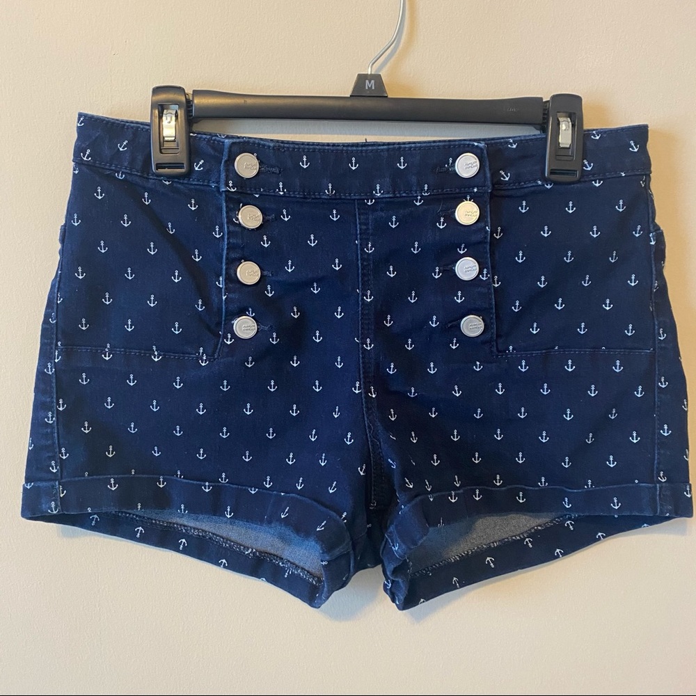 High Waisted Anchor Double Button Up Sailor Shorts
